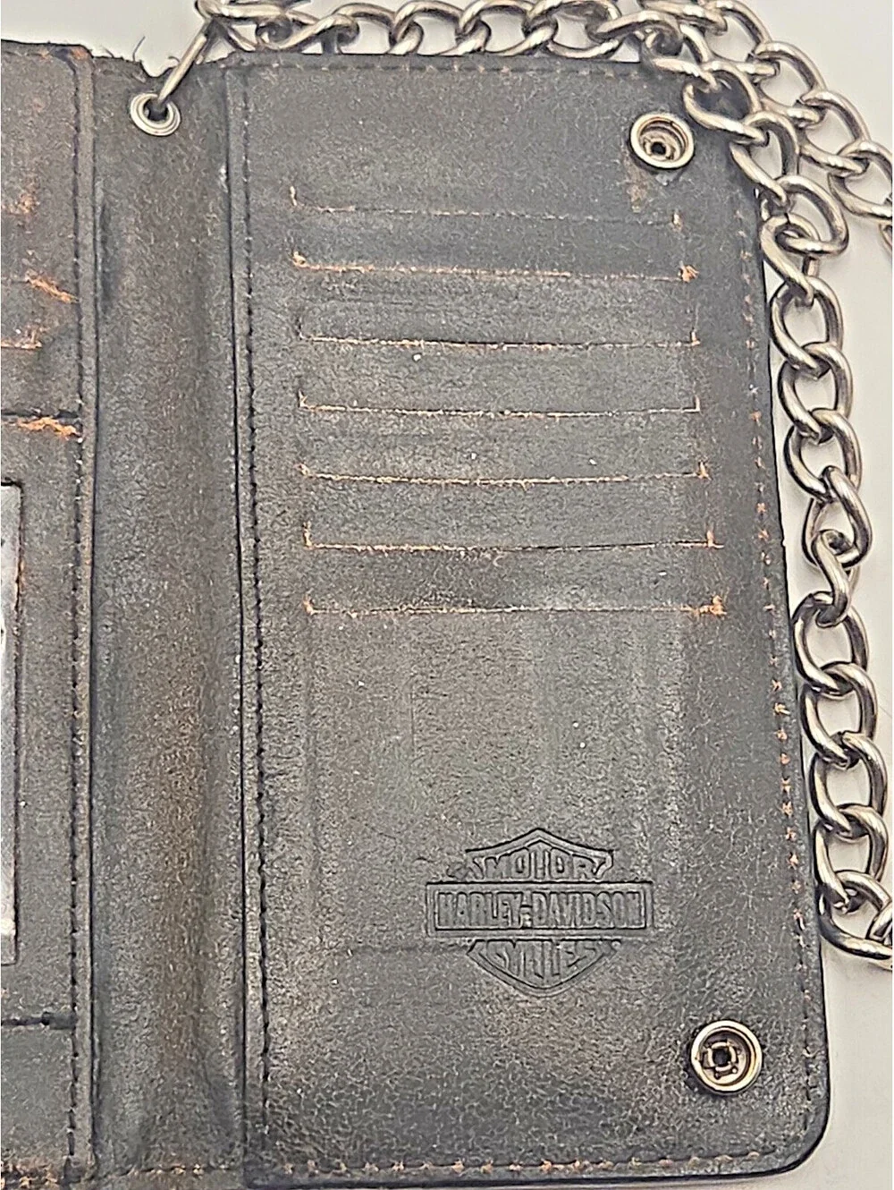 Harley Davidson Willie G Skull Bifold Leather Biker Chain Wallet BM2616L-TanBlk